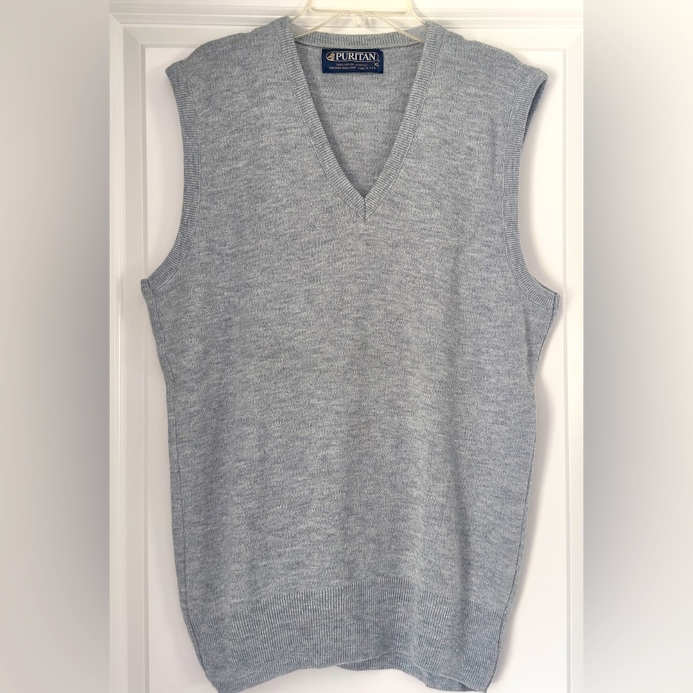 Vintage Puritan Gray V-Neck Sweater Vest Orlon Acrylic Size XL Made In USA